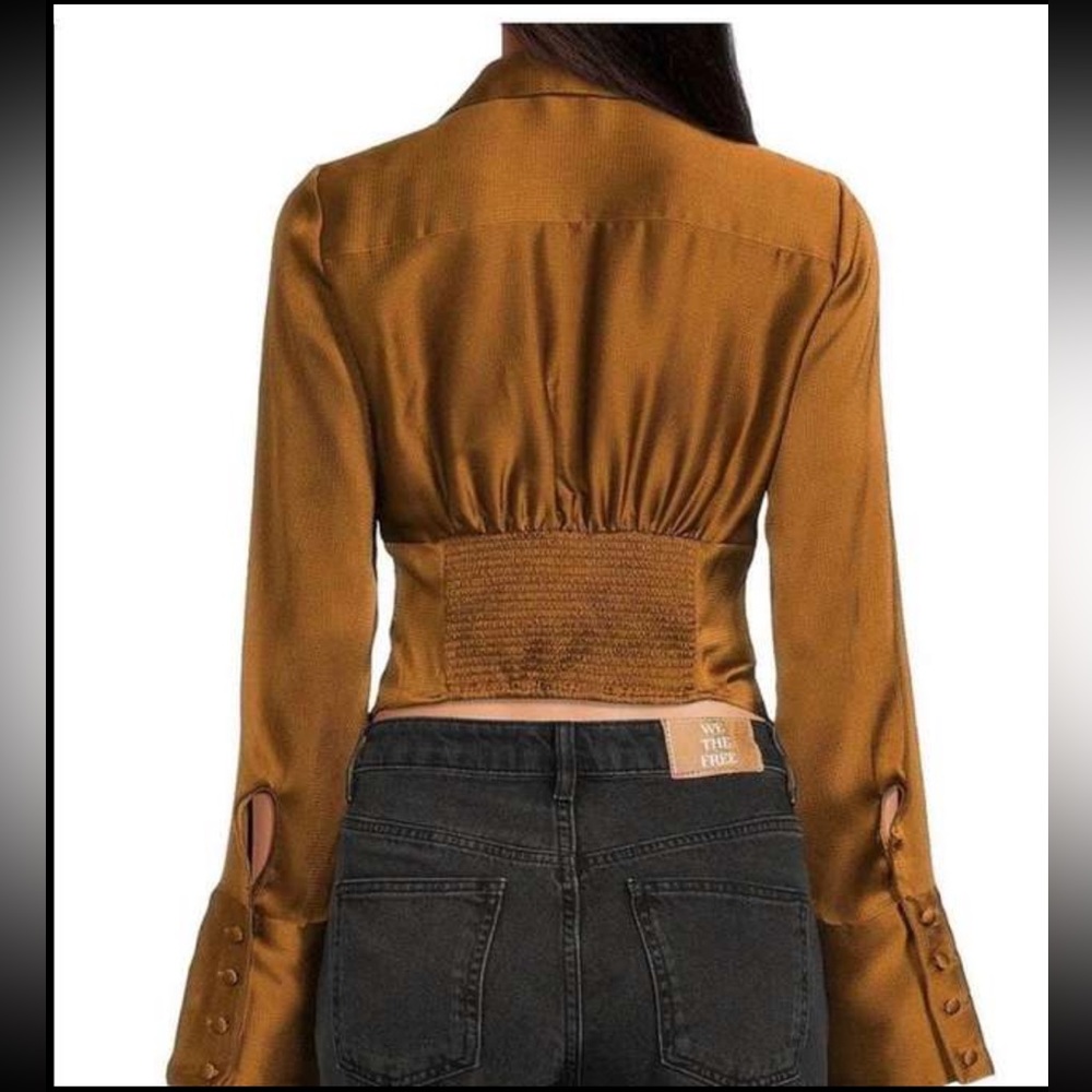 Free People Aurora Long Sleeve V-Neck Blouse in tiger eye - Picture 3 of 7